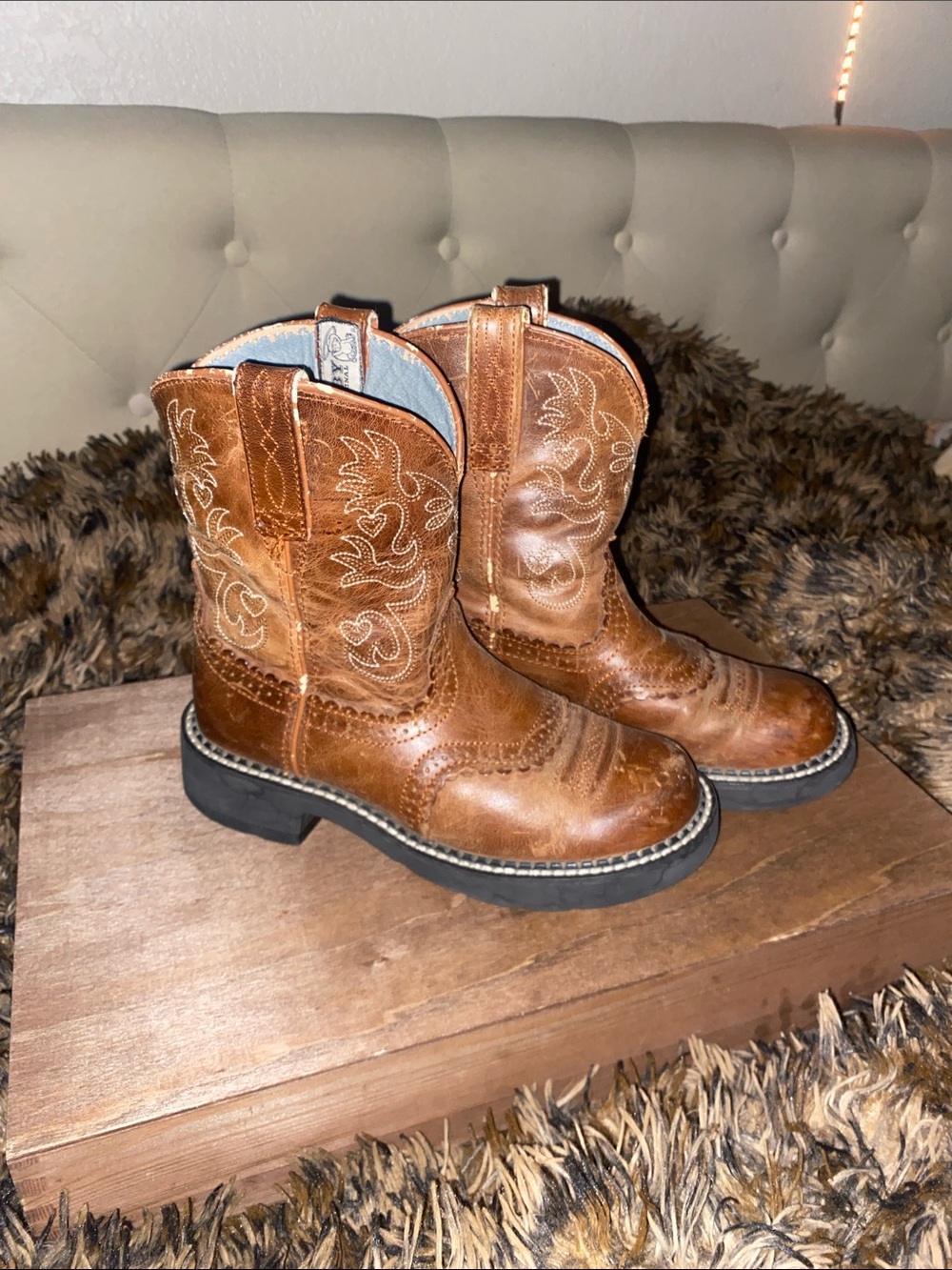 Brown Leather Men's Western Pull-On Boots